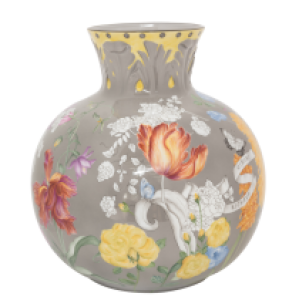 Ginori Giardino Dell'Iris Spherical Vase w/ Relief Decor Leaf